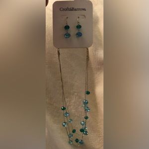 NWT Croft & Barrow 3 Tier Blue & Teal Beaded Necklace & Earring Set.